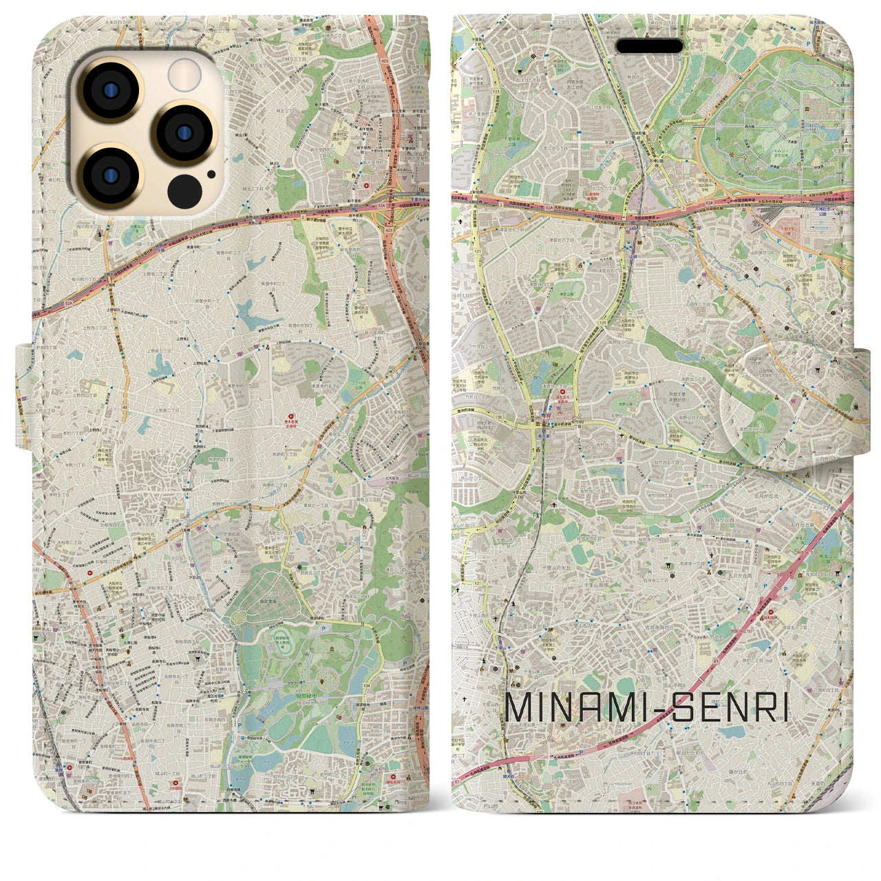 【南千里】地図柄iPhoneケース（手帳両面タイプ・ナチュラル）iPhone 12 Pro Max 用