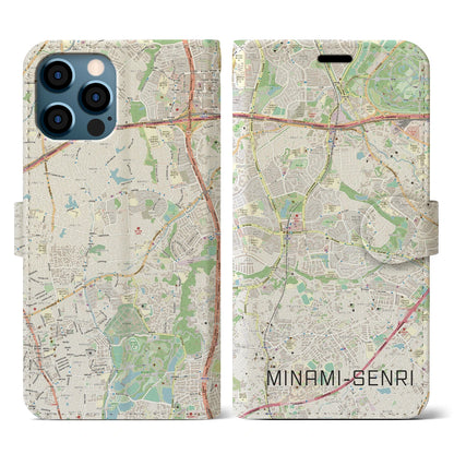 【南千里（大阪府）】地図柄iPhoneケース（手帳タイプ）ナチュラル・iPhone 12 / 12 Pro 用