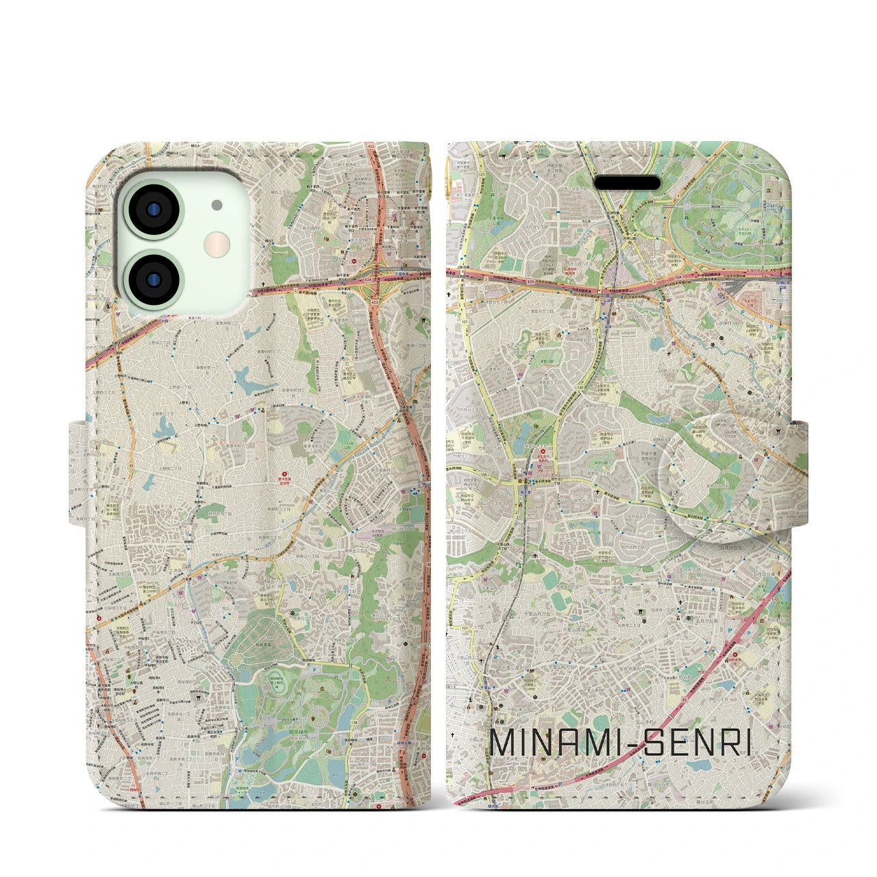 【南千里】地図柄iPhoneケース（手帳両面タイプ・ナチュラル）iPhone 12 mini 用