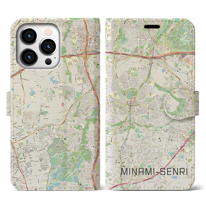 【南千里（大阪府）】地図柄iPhoneケース（手帳タイプ）ナチュラル・iPhone 13 Pro 用