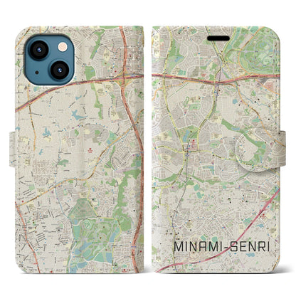 【南千里（大阪府）】地図柄iPhoneケース（手帳タイプ）ナチュラル・iPhone 13 用