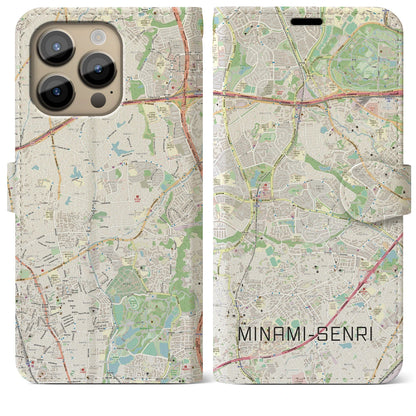 【南千里（大阪府）】地図柄iPhoneケース（手帳タイプ）ナチュラル・iPhone 14 Pro Max 用