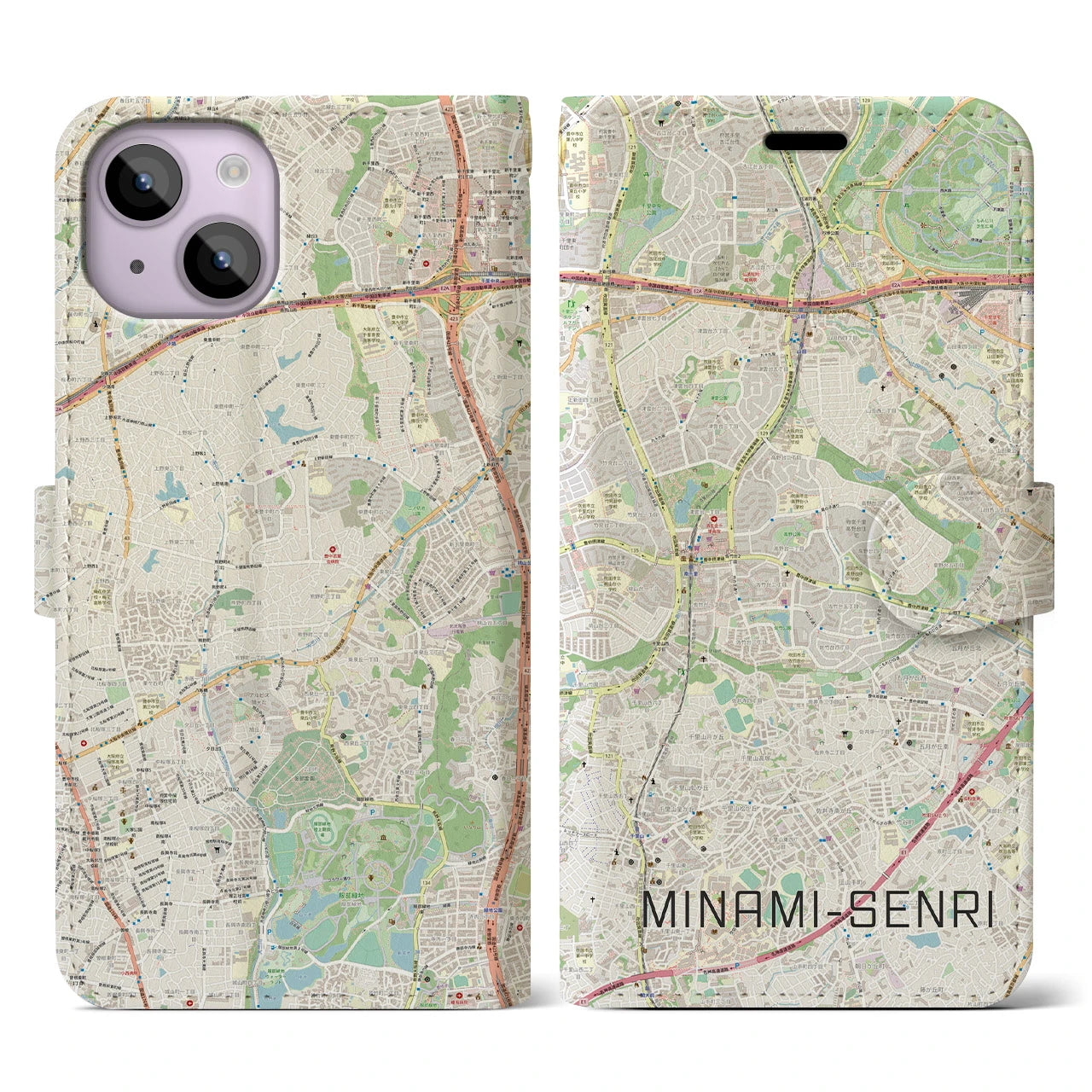 【南千里】地図柄iPhoneケース（手帳両面タイプ・ナチュラル）iPhone 14 用