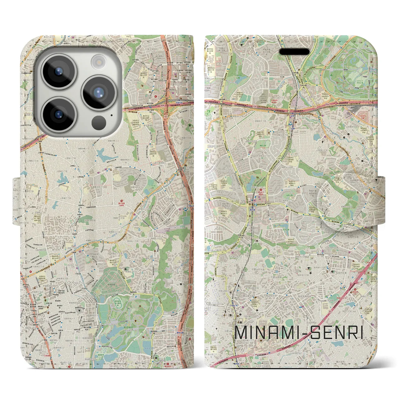 【南千里】地図柄iPhoneケース（手帳両面タイプ・ナチュラル）iPhone 15 Pro 用