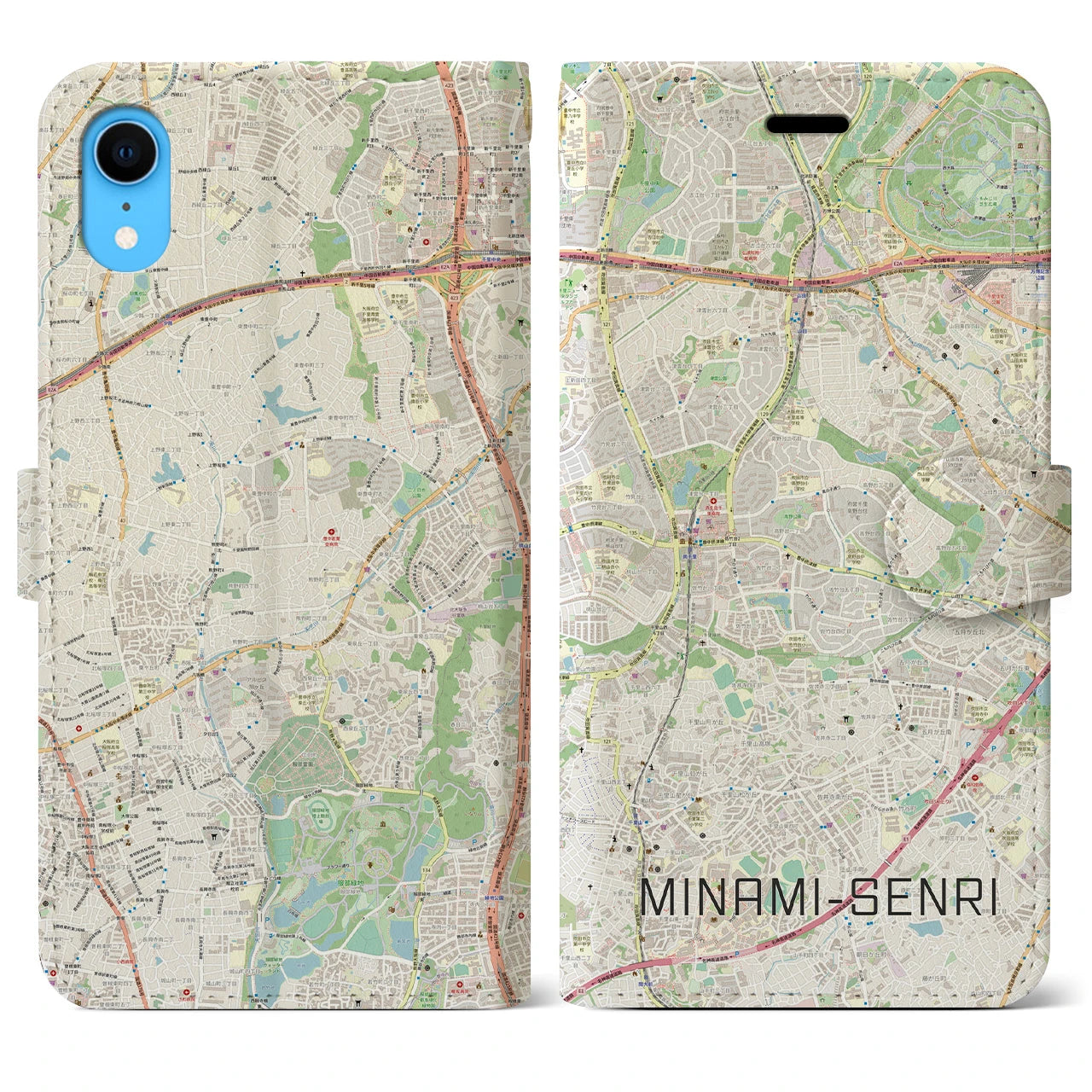 【南千里】地図柄iPhoneケース（手帳両面タイプ・ナチュラル）iPhone XR 用