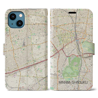 【南新宿（東京都）】地図柄iPhoneケース（手帳タイプ）ナチュラル・iPhone 13 用