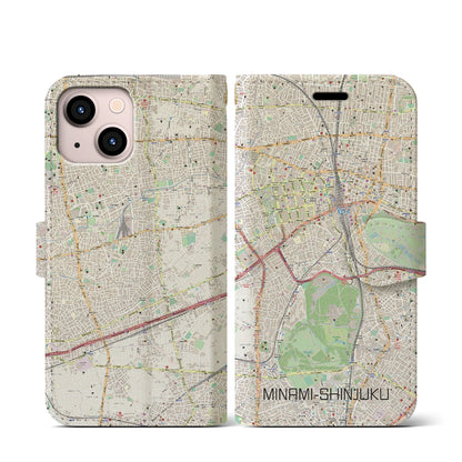 【南新宿（東京都）】地図柄iPhoneケース（手帳タイプ）ナチュラル・iPhone 13 mini 用