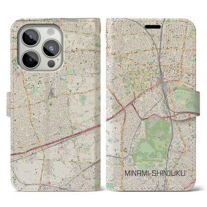 【南新宿（東京都）】地図柄iPhoneケース（手帳タイプ）ナチュラル・iPhone 15 Pro 用