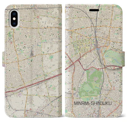 【南新宿（東京都）】地図柄iPhoneケース（手帳タイプ）ナチュラル・iPhone XS Max 用