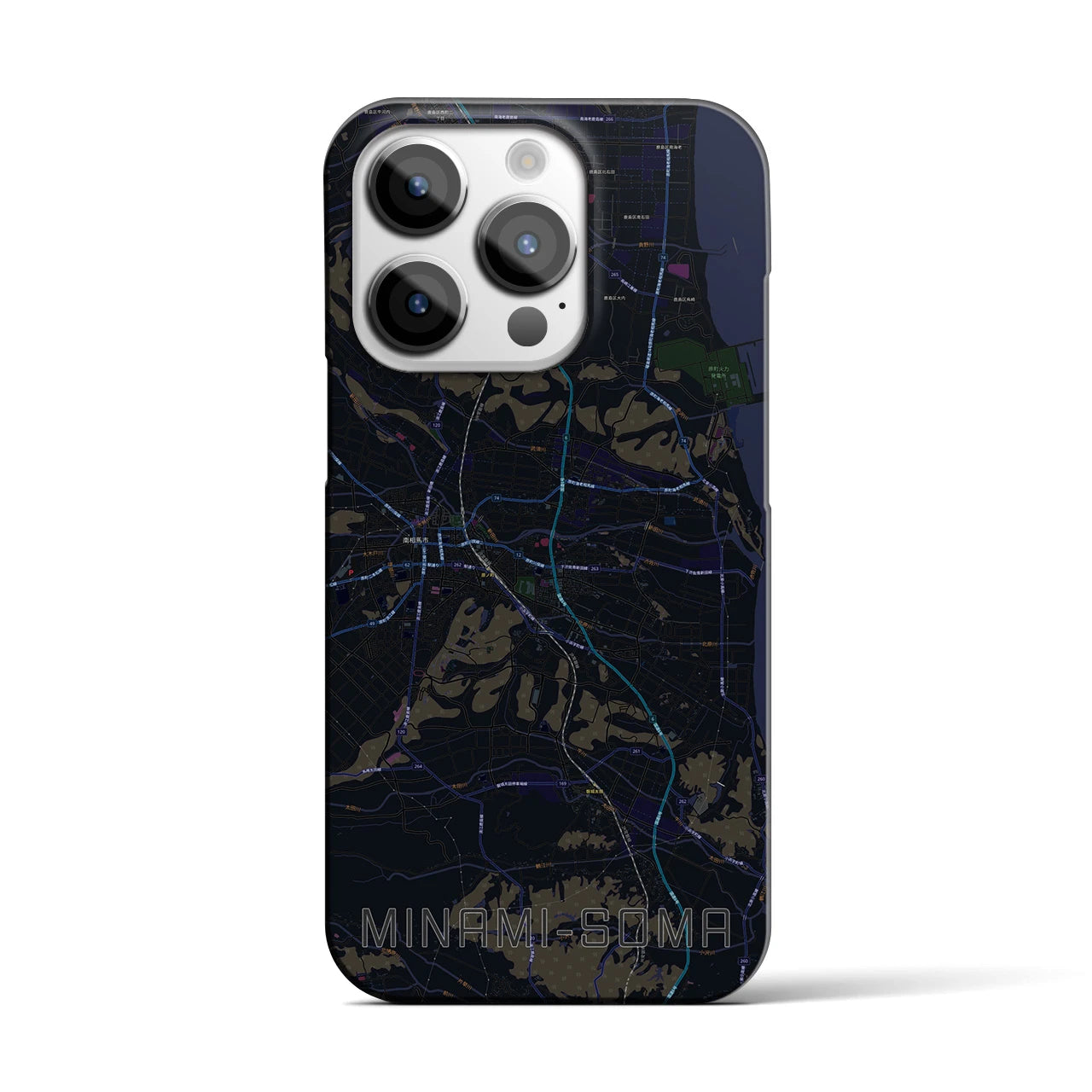 【南相馬】地図柄iPhoneケース（バックカバータイプ・ブラック）iPhone 14 Pro 用