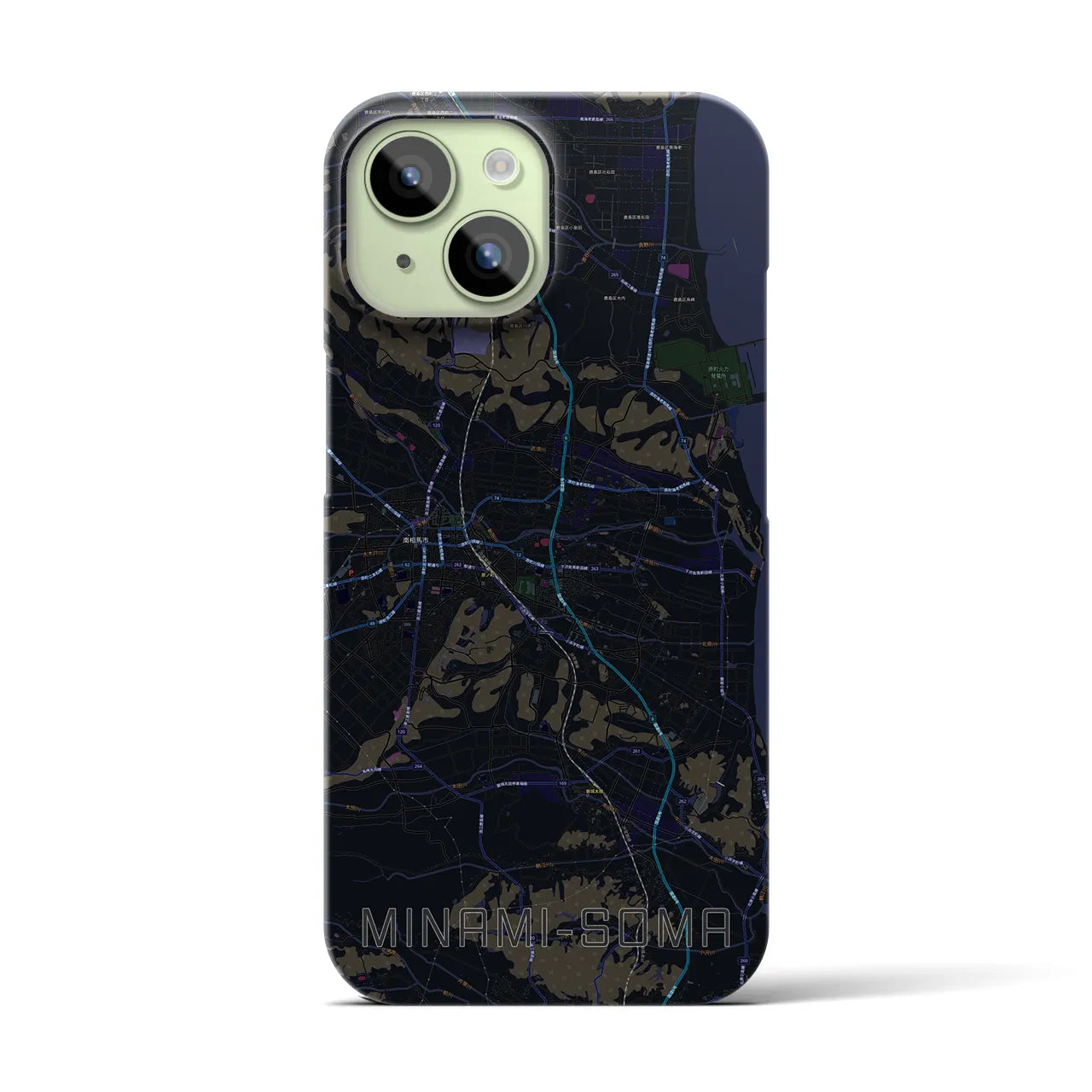 【南相馬】地図柄iPhoneケース（バックカバータイプ・ブラック）iPhone 15 用