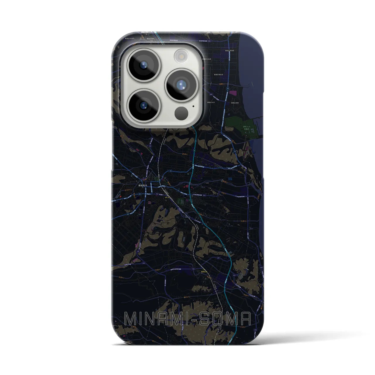 【南相馬】地図柄iPhoneケース（バックカバータイプ・ブラック）iPhone 15 Pro 用