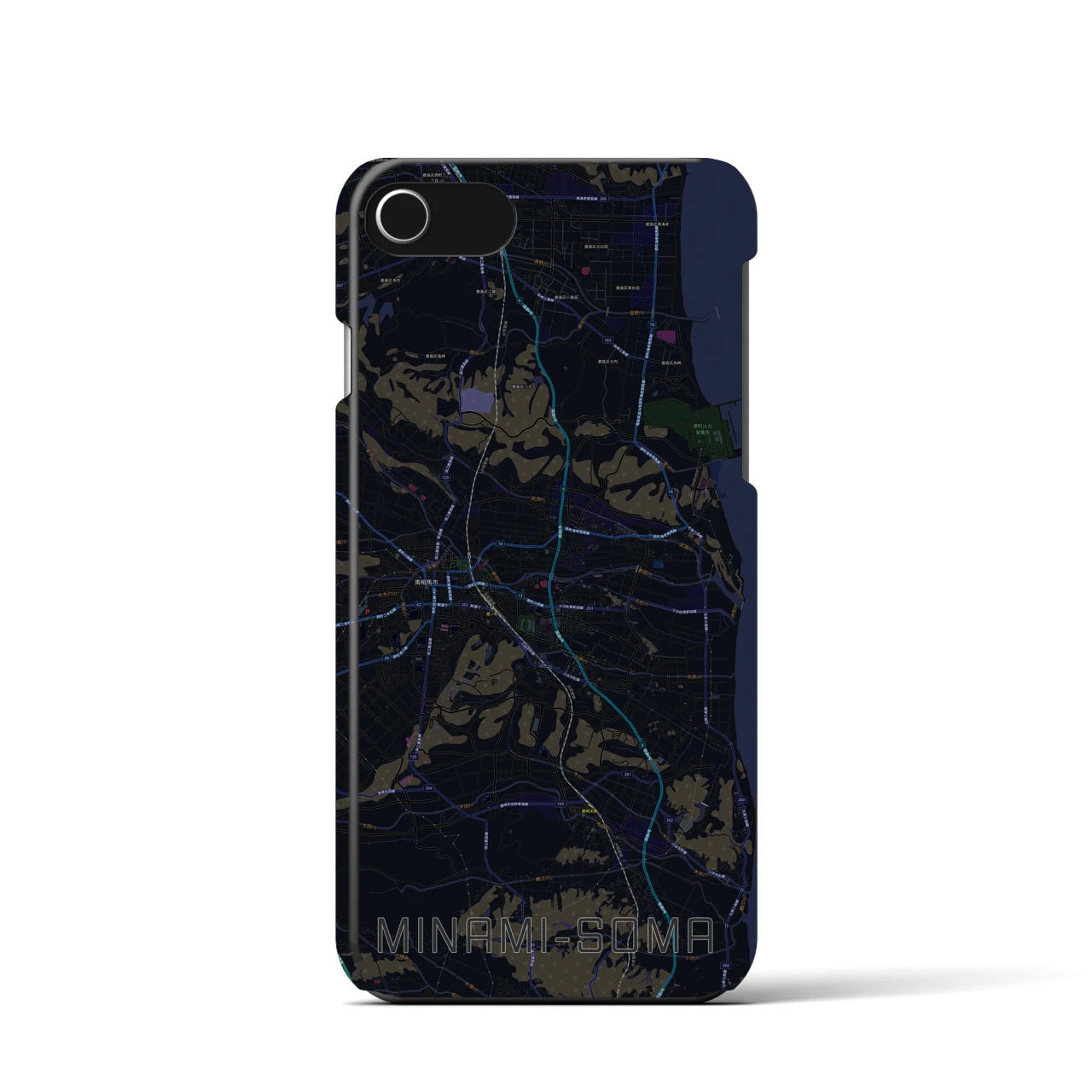 【南相馬】地図柄iPhoneケース（バックカバータイプ・ブラック）iPhone SE（第3 / 第2世代） / 8 / 7 / 6s / 6 用