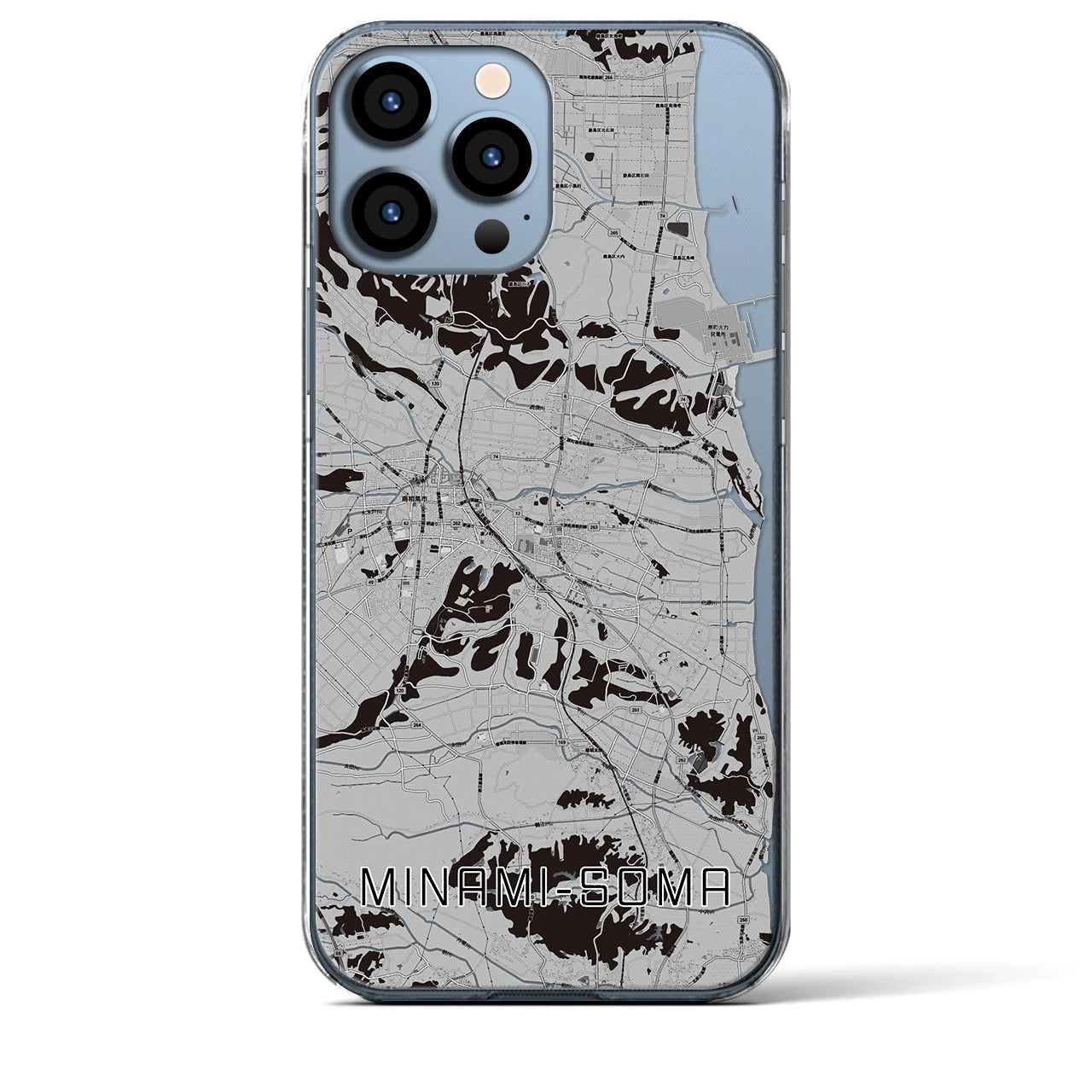 【南相馬】地図柄iPhoneケース（クリアタイプ・モノトーン）iPhone 13 Pro Max 用