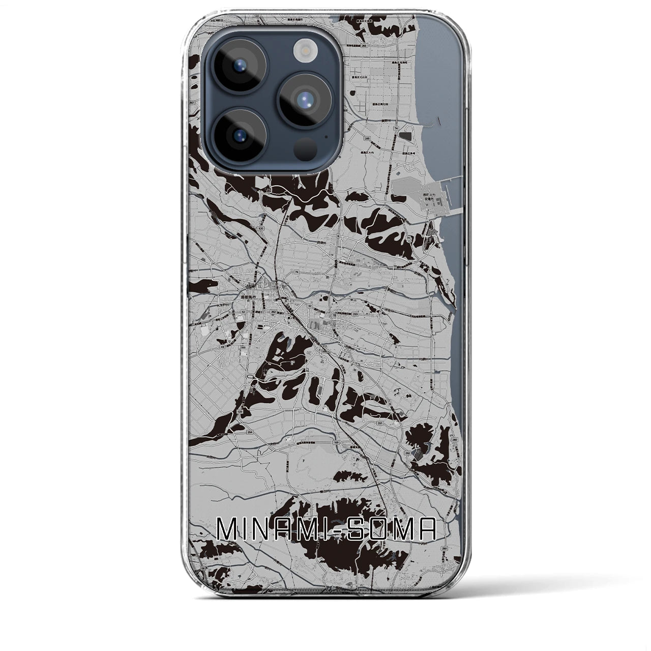 【南相馬】地図柄iPhoneケース（クリアタイプ・モノトーン）iPhone 15 Pro Max 用