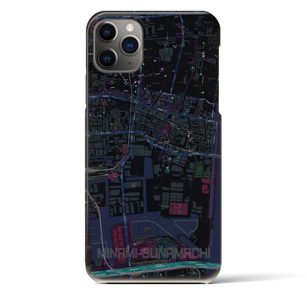 【南砂町】地図柄iPhoneケース（バックカバータイプ・ブラック）iPhone 11 Pro Max 用