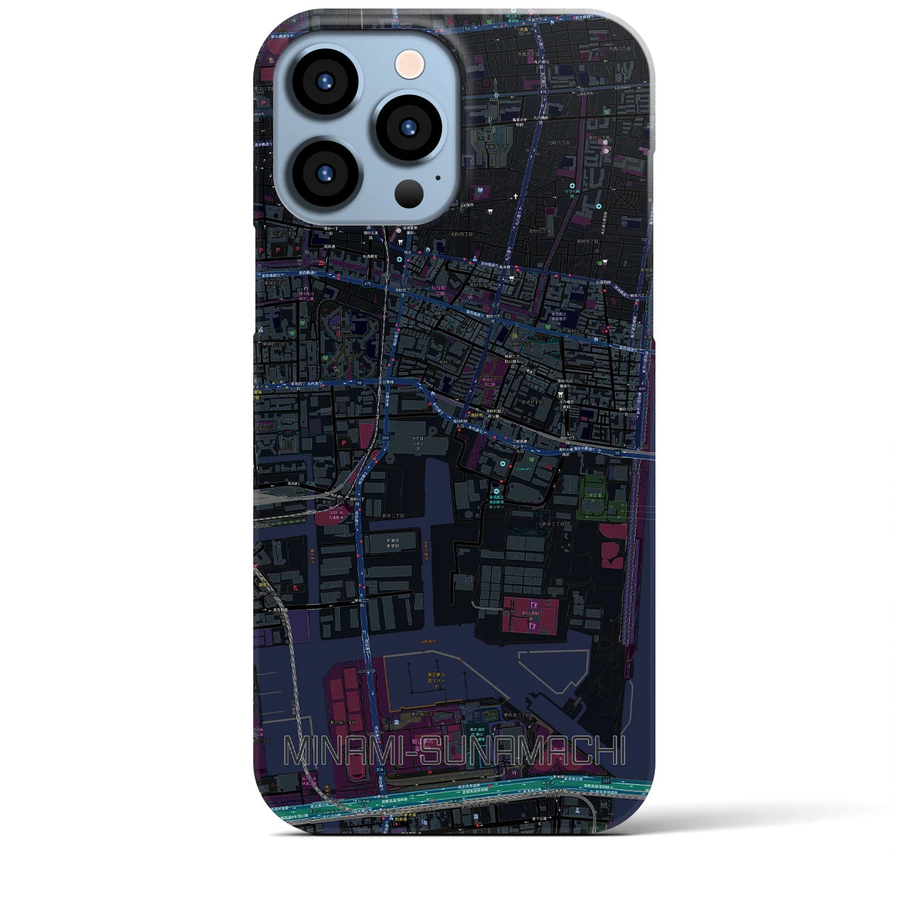【南砂町】地図柄iPhoneケース（バックカバータイプ・ブラック）iPhone 13 Pro Max 用