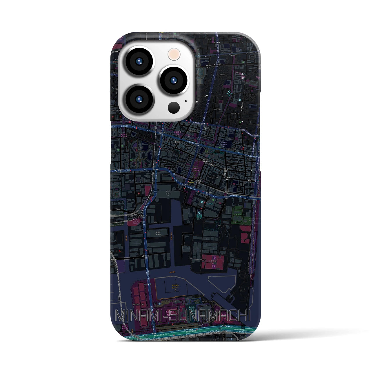 【南砂町】地図柄iPhoneケース（バックカバータイプ・ブラック）iPhone 13 Pro 用