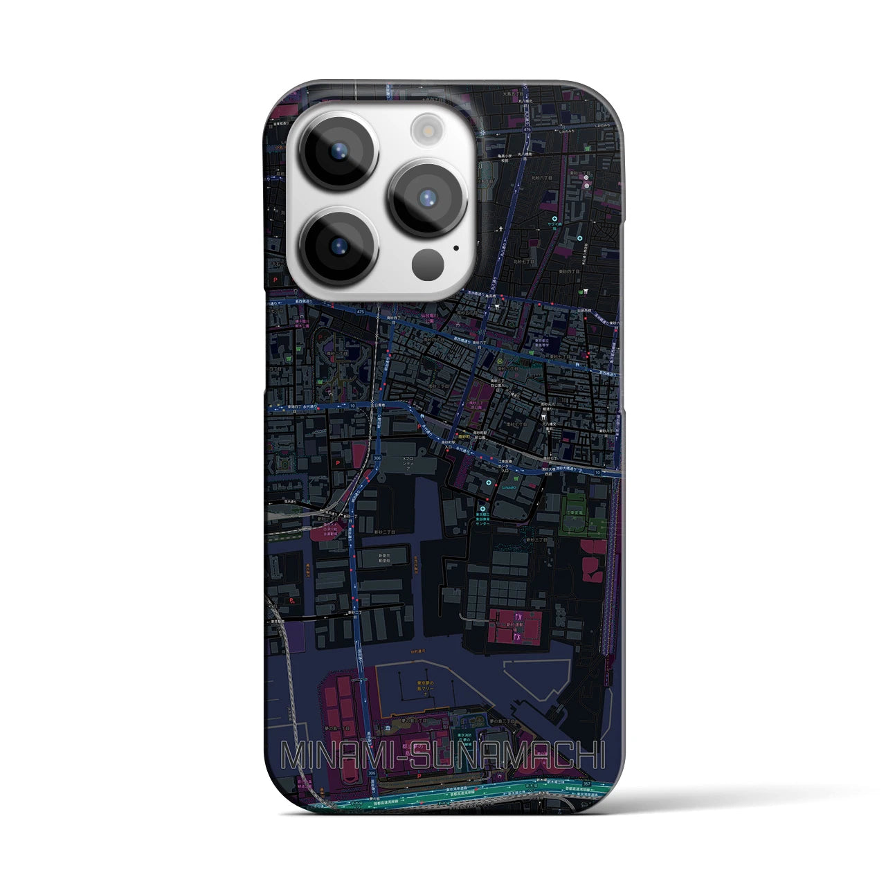 【南砂町】地図柄iPhoneケース（バックカバータイプ・ブラック）iPhone 14 Pro 用