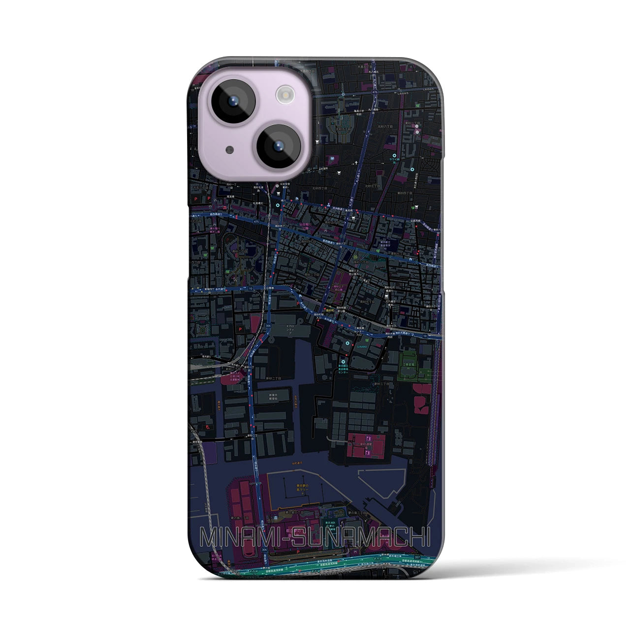 【南砂町】地図柄iPhoneケース（バックカバータイプ・ブラック）iPhone 14 用