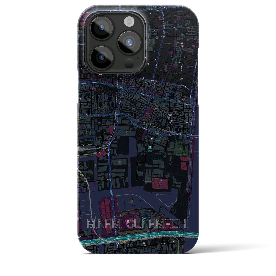 【南砂町】地図柄iPhoneケース（バックカバータイプ・ブラック）iPhone 15 Pro Max 用