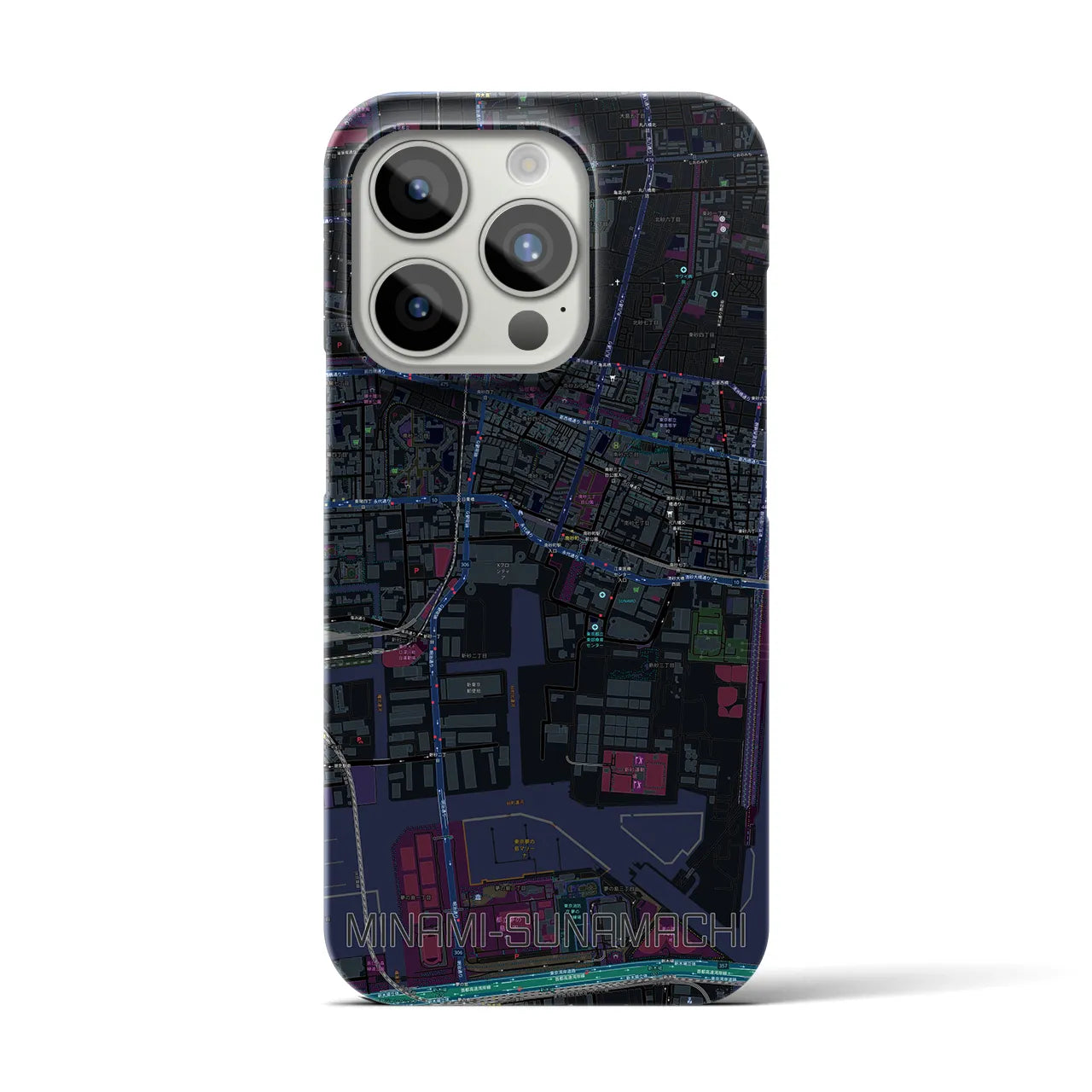 【南砂町】地図柄iPhoneケース（バックカバータイプ・ブラック）iPhone 15 Pro 用