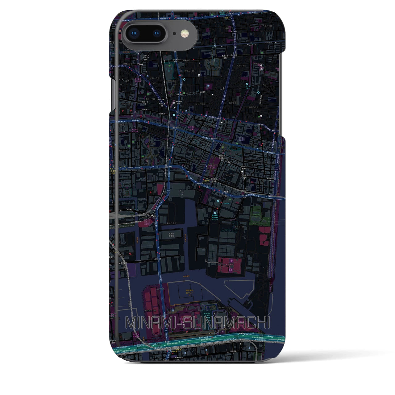【南砂町】地図柄iPhoneケース（バックカバータイプ・ブラック）iPhone 8Plus /7Plus / 6sPlus / 6Plus 用