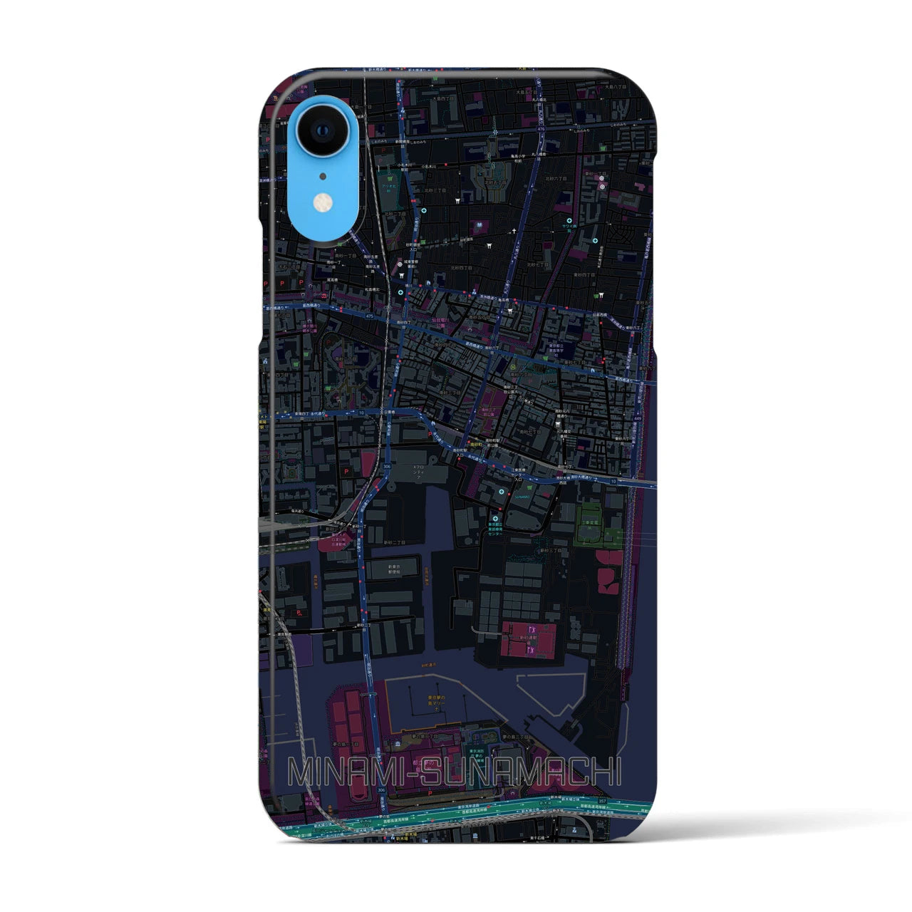 【南砂町】地図柄iPhoneケース（バックカバータイプ・ブラック）iPhone XR 用