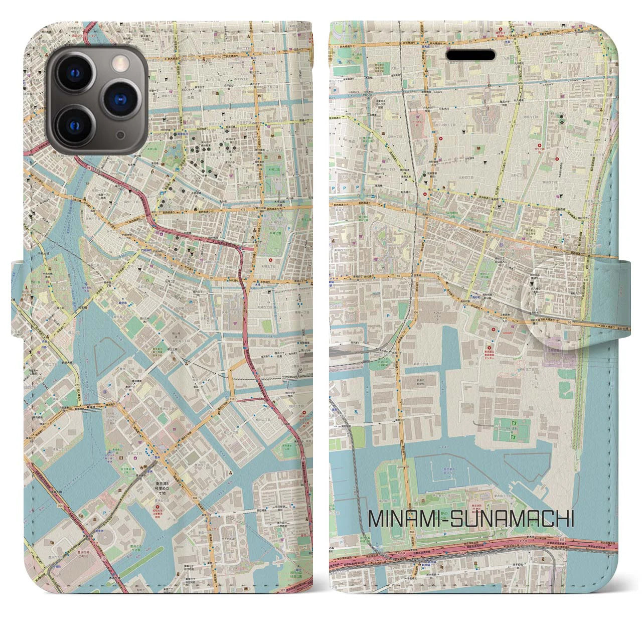 【南砂町】地図柄iPhoneケース（手帳両面タイプ・ナチュラル）iPhone 11 Pro Max 用