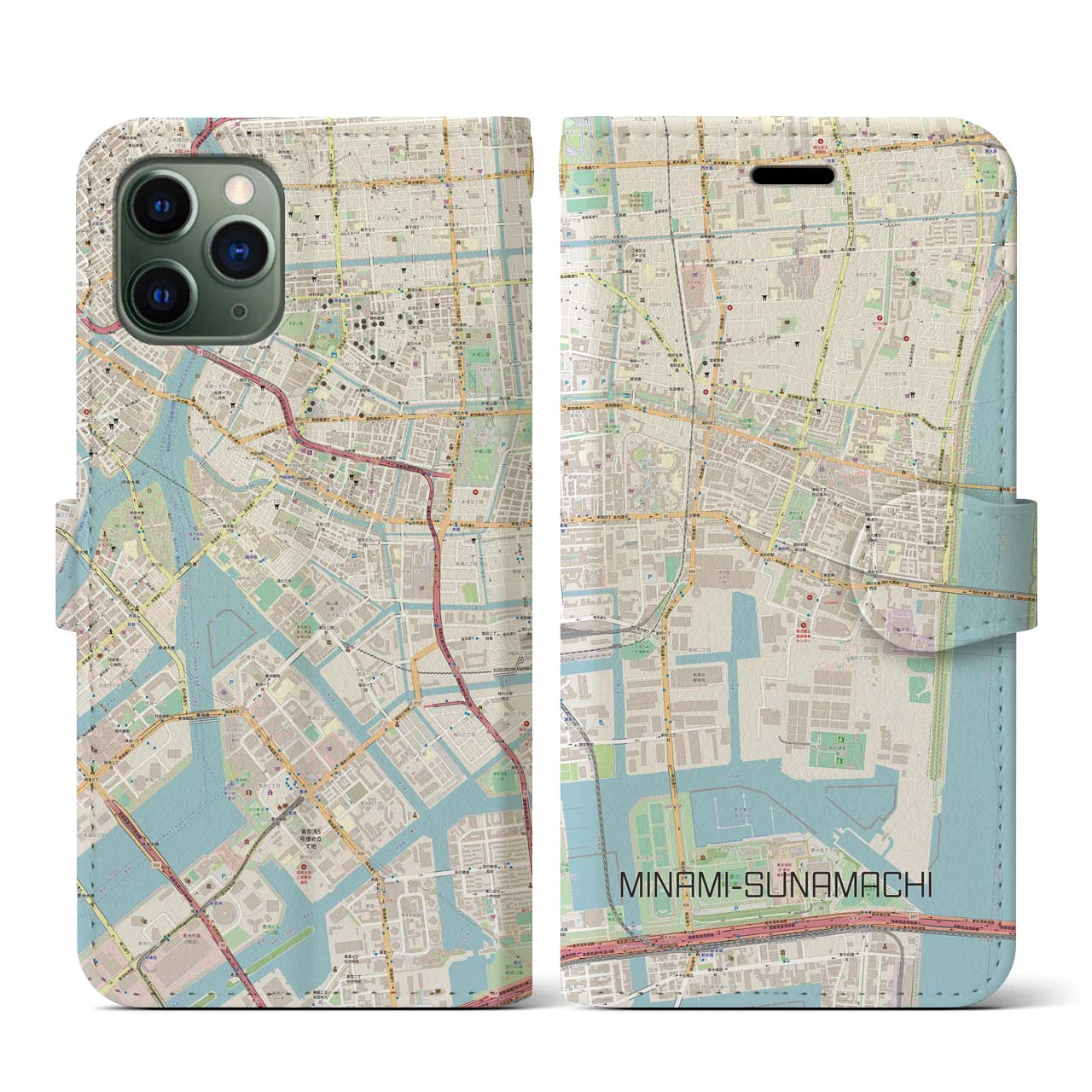 【南砂町】地図柄iPhoneケース（手帳両面タイプ・ナチュラル）iPhone 11 Pro 用