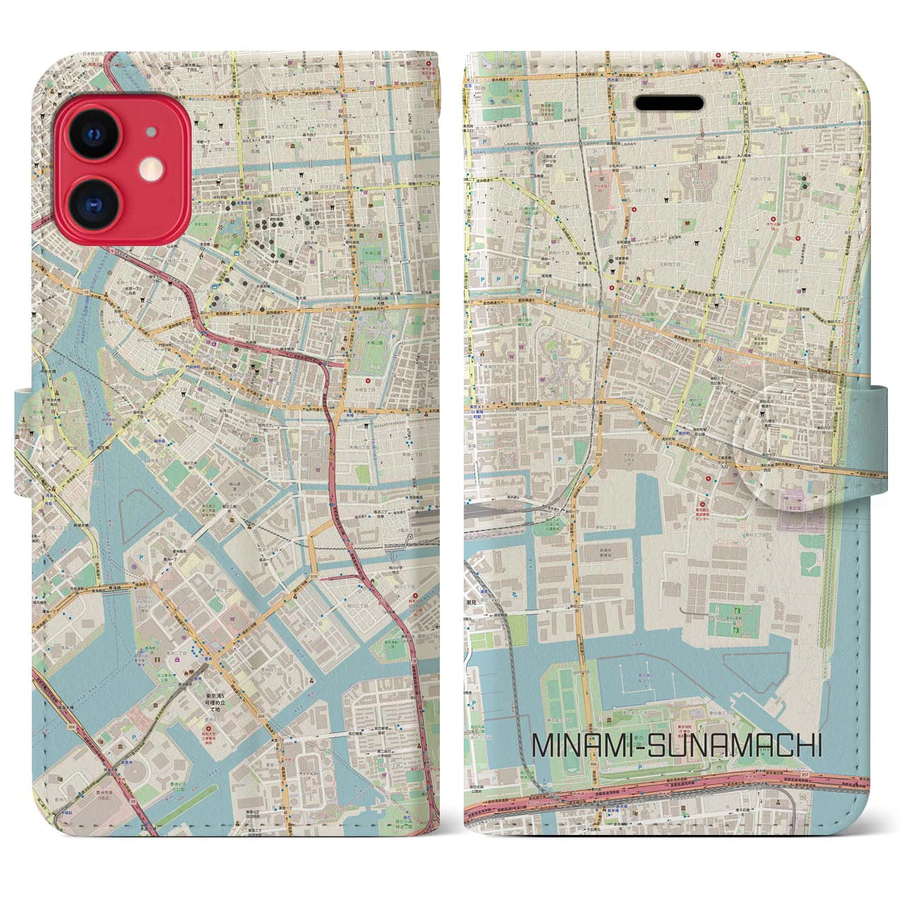 【南砂町】地図柄iPhoneケース（手帳両面タイプ・ナチュラル）iPhone 11 用
