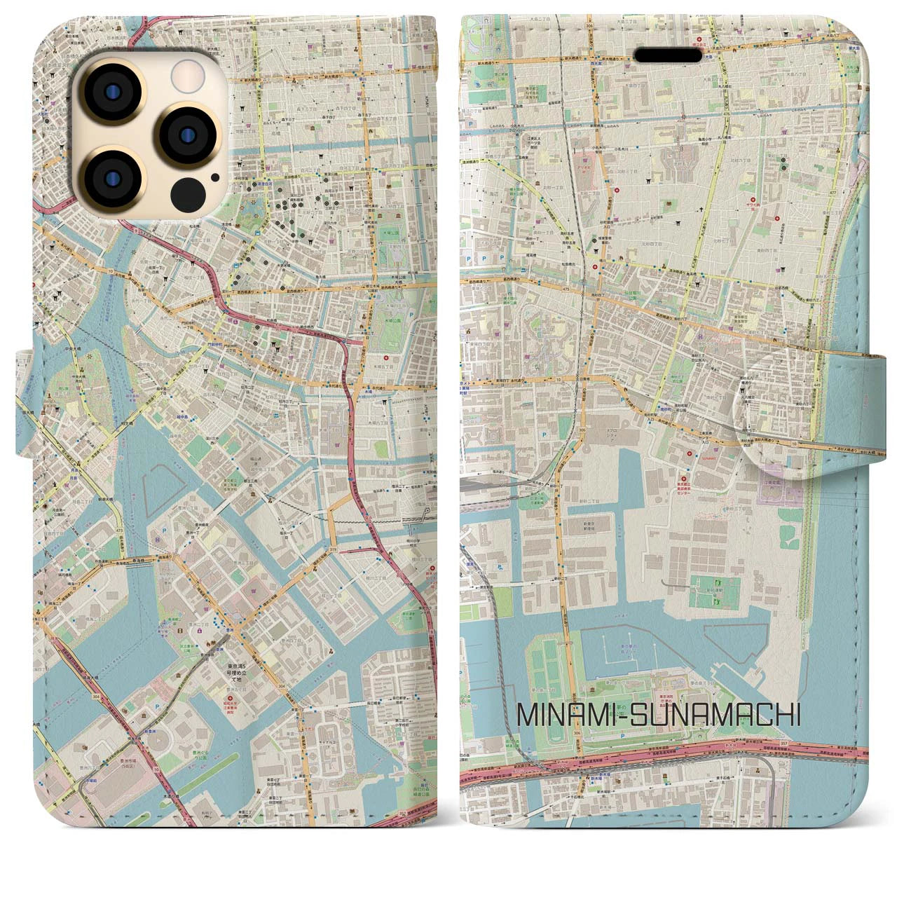 【南砂町】地図柄iPhoneケース（手帳両面タイプ・ナチュラル）iPhone 12 Pro Max 用