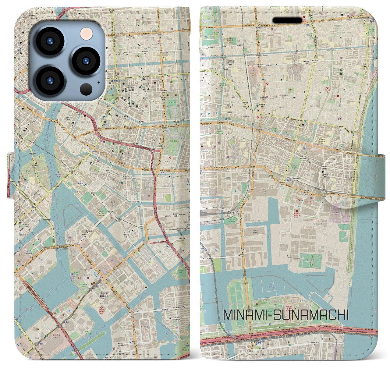 【南砂町】地図柄iPhoneケース（手帳両面タイプ・ナチュラル）iPhone 13 Pro Max 用