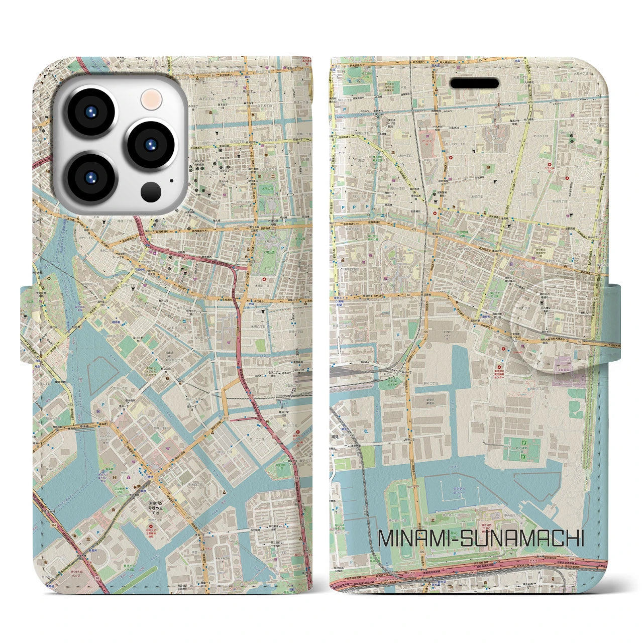 【南砂町】地図柄iPhoneケース（手帳両面タイプ・ナチュラル）iPhone 13 Pro 用