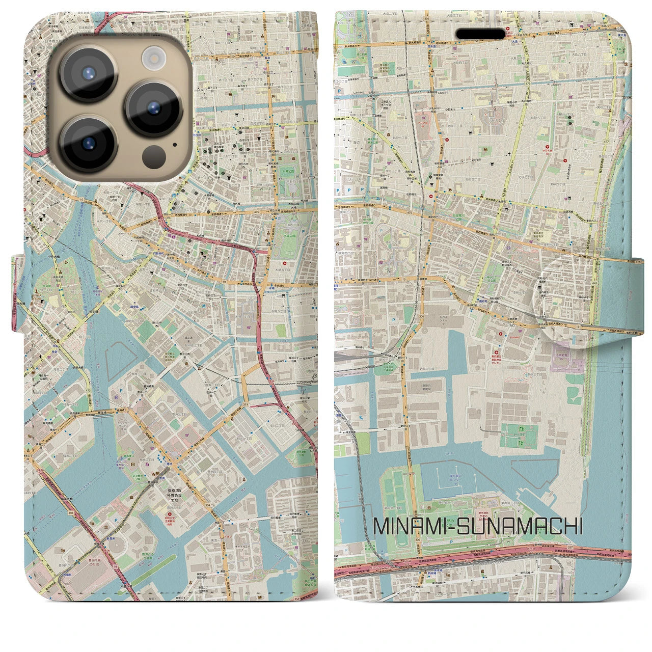 【南砂町】地図柄iPhoneケース（手帳両面タイプ・ナチュラル）iPhone 14 Pro Max 用