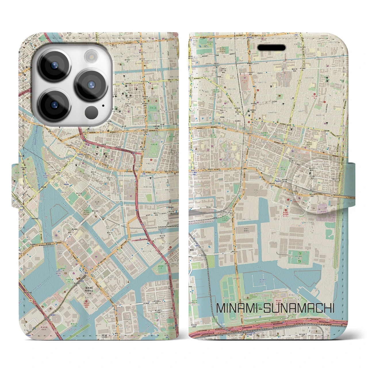 【南砂町】地図柄iPhoneケース（手帳両面タイプ・ナチュラル）iPhone 14 Pro 用