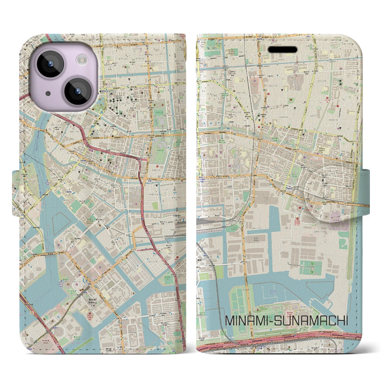 【南砂町】地図柄iPhoneケース（手帳両面タイプ・ナチュラル）iPhone 14 用