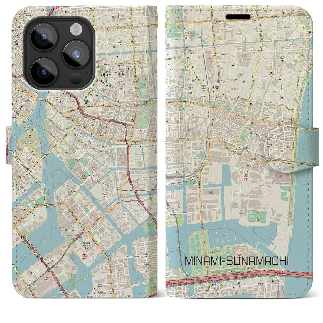 【南砂町】地図柄iPhoneケース（手帳両面タイプ・ナチュラル）iPhone 15 Pro Max 用