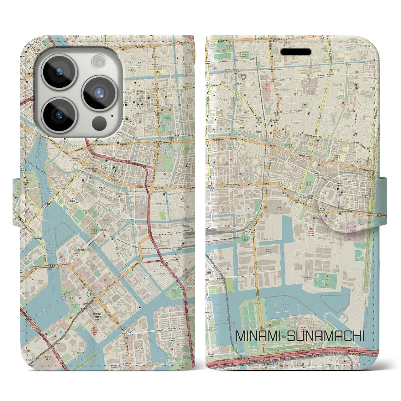 【南砂町】地図柄iPhoneケース（手帳両面タイプ・ナチュラル）iPhone 15 Pro 用