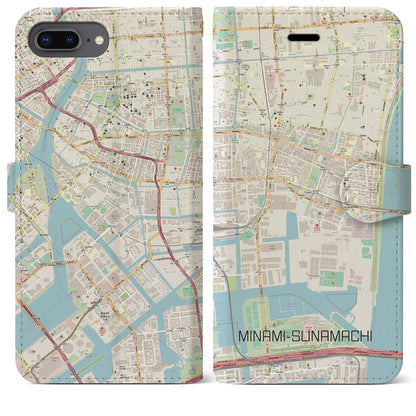 【南砂町（東京都）】地図柄iPhoneケース（手帳タイプ）ナチュラル・iPhone 8Plus /7Plus / 6sPlus / 6Plus 用
