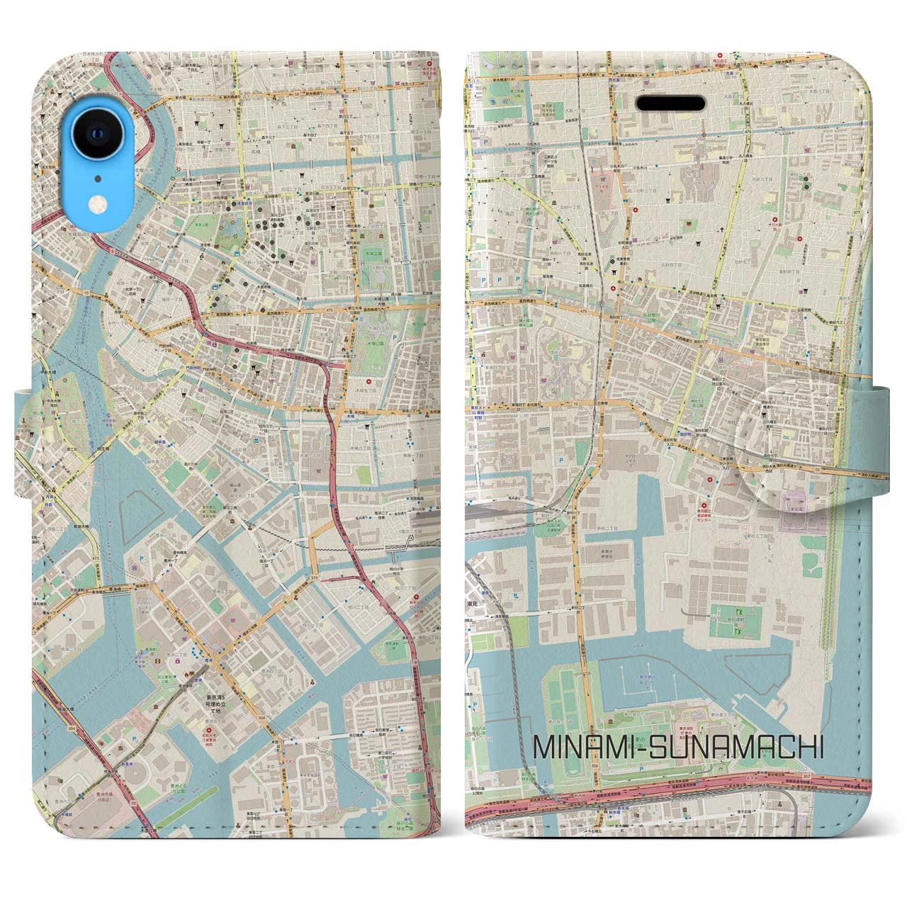 【南砂町】地図柄iPhoneケース（手帳両面タイプ・ナチュラル）iPhone XR 用