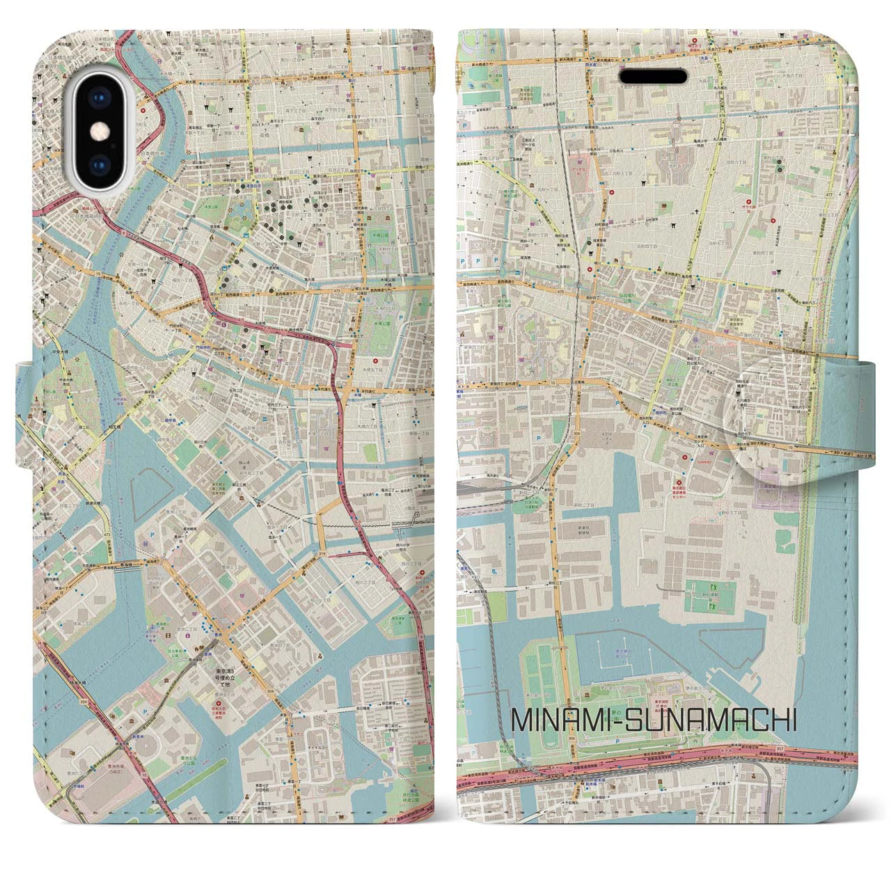 【南砂町】地図柄iPhoneケース（手帳両面タイプ・ナチュラル）iPhone XS Max 用