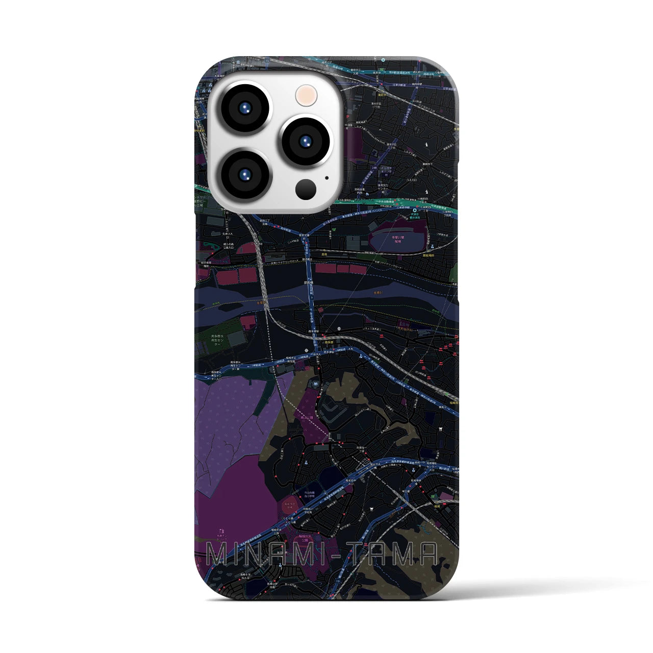 【南多摩】地図柄iPhoneケース（バックカバータイプ・ブラック）iPhone 13 Pro 用
