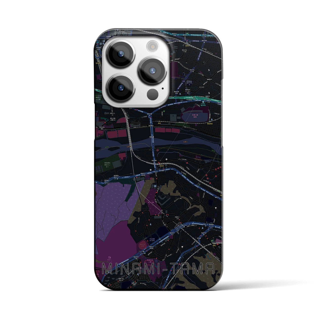 【南多摩】地図柄iPhoneケース（バックカバータイプ・ブラック）iPhone 14 Pro 用