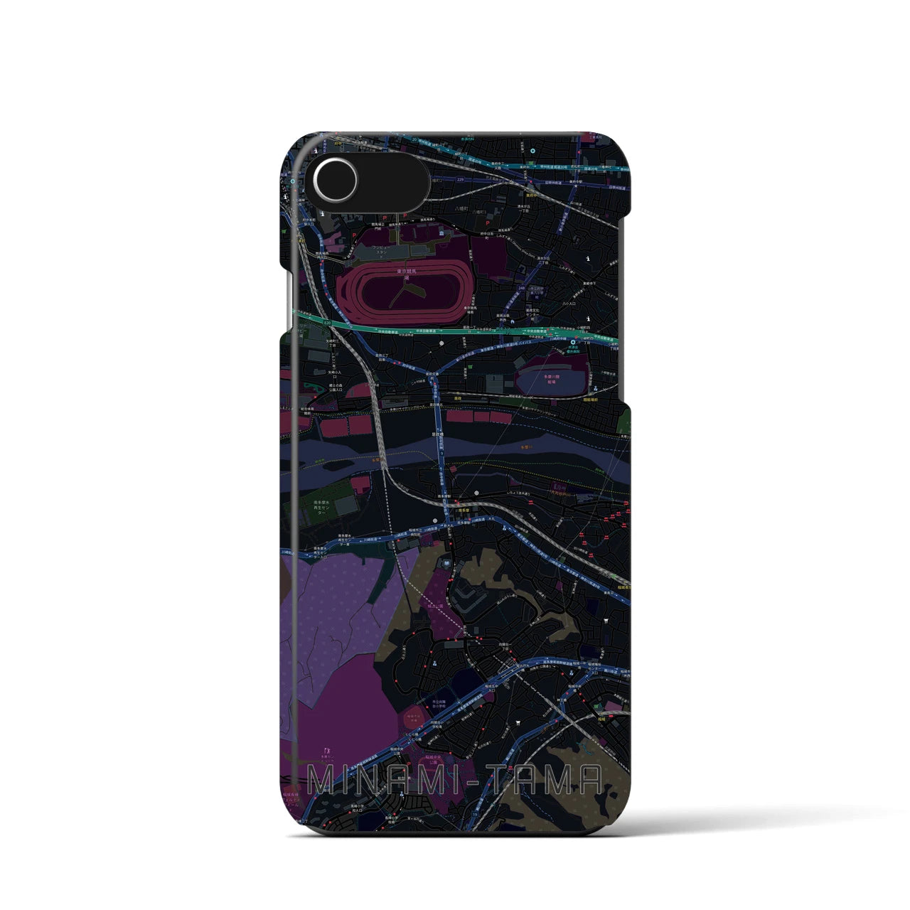【南多摩】地図柄iPhoneケース（バックカバータイプ・ブラック）iPhone SE（第3 / 第2世代） / 8 / 7 / 6s / 6 用