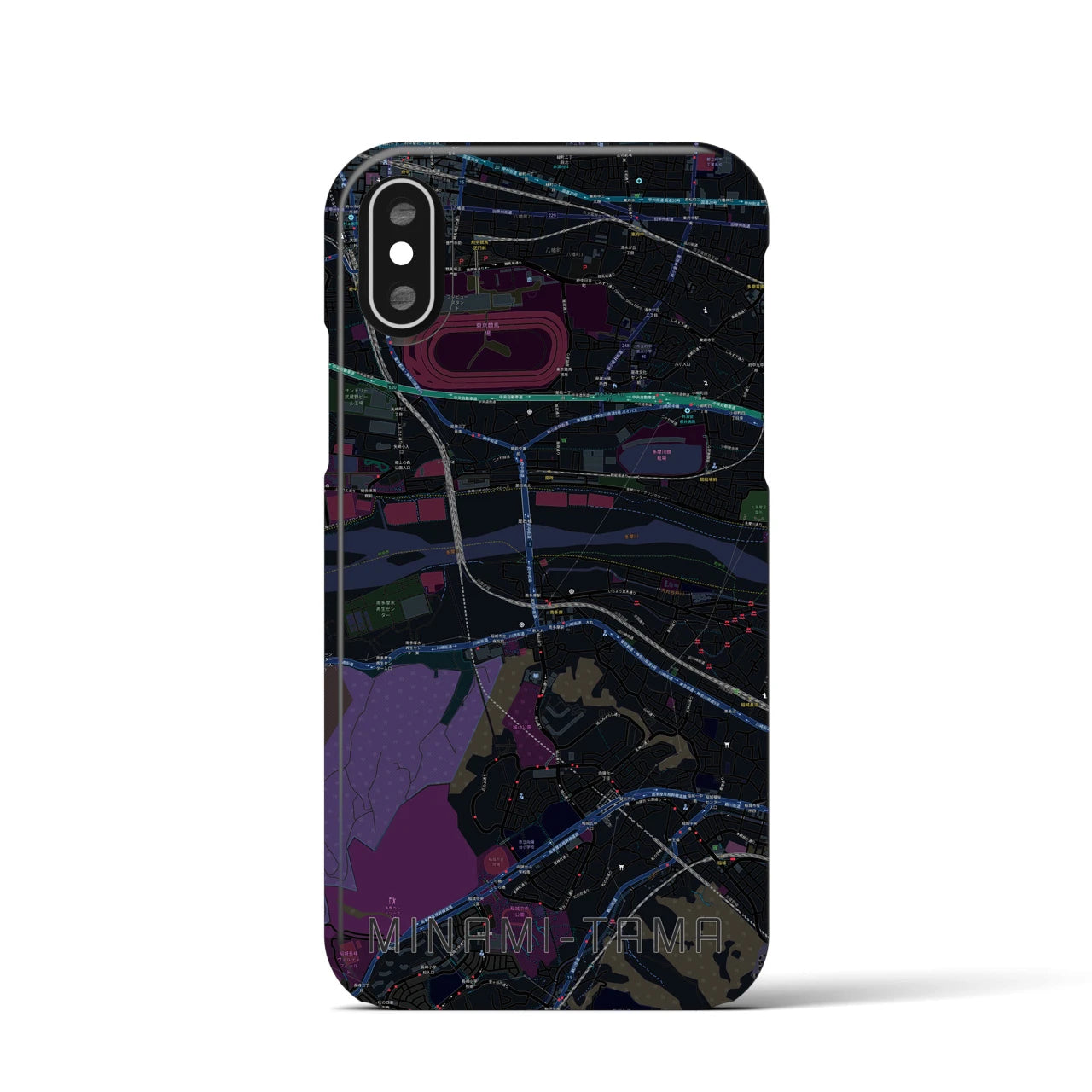 【南多摩】地図柄iPhoneケース（バックカバータイプ・ブラック）iPhone XS / X 用