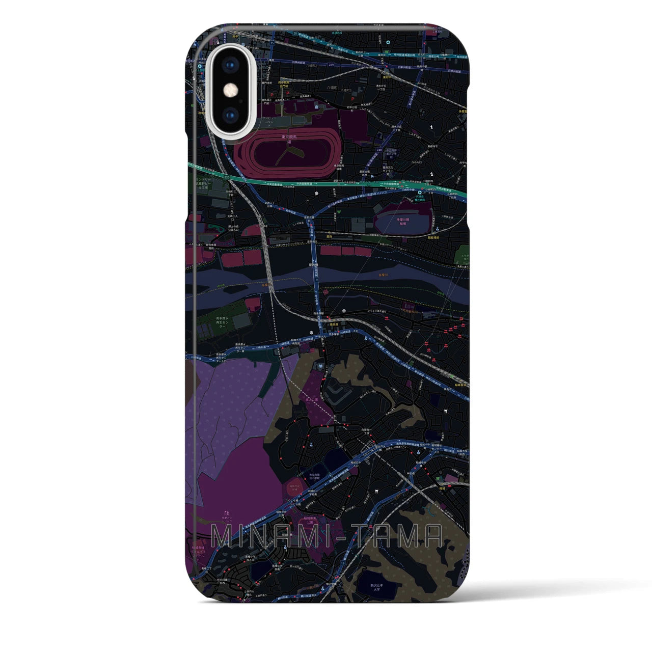 【南多摩】地図柄iPhoneケース（バックカバータイプ・ブラック）iPhone XS Max 用