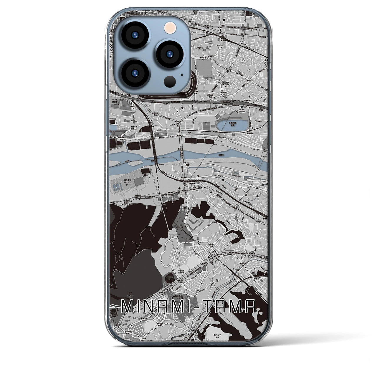 【南多摩】地図柄iPhoneケース（クリアタイプ・モノトーン）iPhone 13 Pro Max 用
