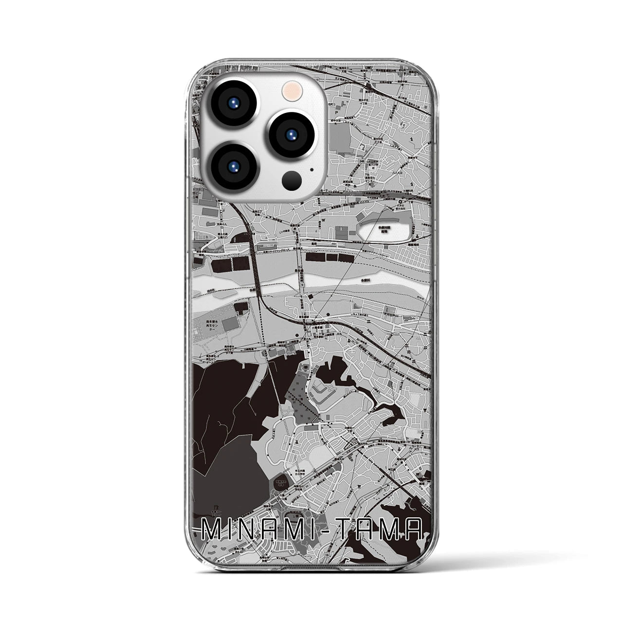 【南多摩】地図柄iPhoneケース（クリアタイプ・モノトーン）iPhone 13 Pro 用