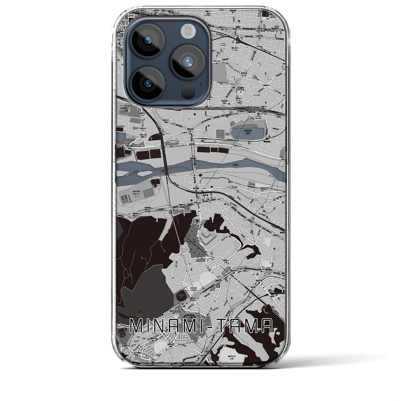 【南多摩】地図柄iPhoneケース（クリアタイプ・モノトーン）iPhone 15 Pro Max 用